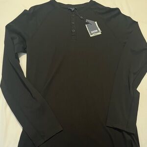 Bran New Black Long Sleeve Henley Shirt from Benson with tags on them